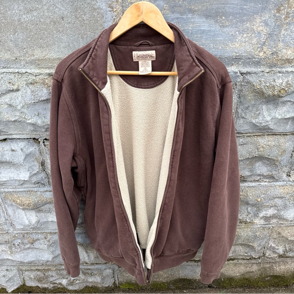 LL Bean Katahdin Iron Works Hoodie Sweatshirt Fleece Lined Brown Mens L Tall